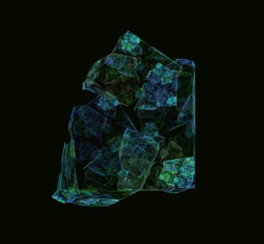 Siyah zemin üzerine yeşil mavi Soyut Fraktal doku. Fantezi fraktal doku. Dijital sanat. 3D render. Oluşturulan bilgisayar görüntü