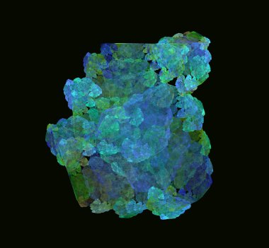 Siyah zemin üzerine yeşil mavi Soyut Fraktal doku. Fantezi fraktal doku. Dijital sanat. 3D render. Oluşturulan bilgisayar görüntü.