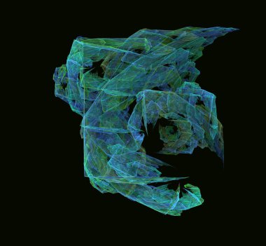 Siyah zemin üzerine yeşil mavi Soyut Fraktal doku. Fantezi fraktal doku. Dijital sanat. 3D render. Oluşturulan bilgisayar görüntü.