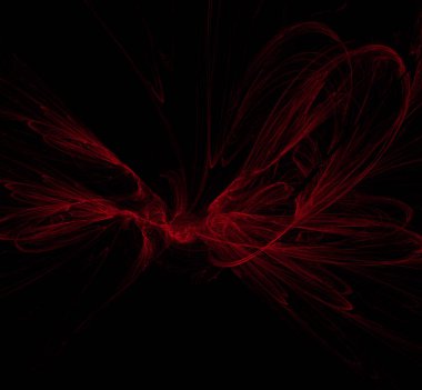 Siyah zemin üzerine kırmızı soyut. Fantezi fraktal doku. Dijital sanat. 3D render. Oluşturulan bilgisayar görüntü