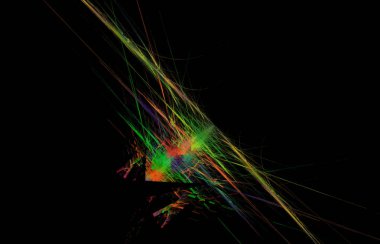 Siyah zemin üzerine kırmızı sarı yeşil fraktal. Fantezi fraktal doku. Dijital sanat. 3D render. Oluşturulan bilgisayar görüntü