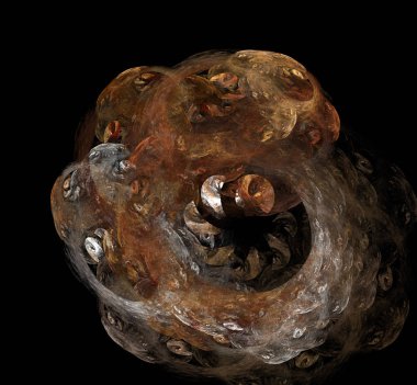 Siyah arka plan üzerine kahverengi beyaz fraktal. Fantezi fraktal doku. Dijital sanat. 3D render. Oluşturulan bilgisayar görüntü