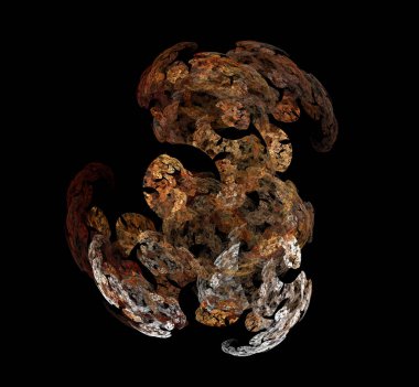 Siyah arka plan üzerine kahverengi beyaz fraktal. Fantezi fraktal doku. Dijital sanat. 3D render. Oluşturulan bilgisayar görüntü