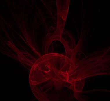 Siyah zemin üzerine kırmızı fraktal. Fantezi fraktal doku. Dijital sanat. 3D render. Oluşturulan bilgisayar görüntü