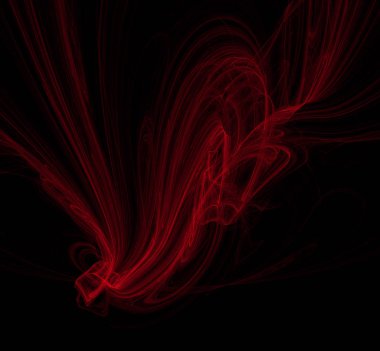 Siyah zemin üzerine kırmızı desen. Fantezi fraktal doku. Dijital sanat. 3D render. Oluşturulan bilgisayar görüntü