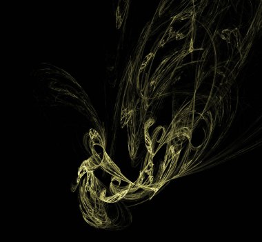 Siyah zemin üzerine sarı fraktal illüstrasyon. Fantezi fraktal doku. Dijital sanat. 3D render. Oluşturulan bilgisayar görüntü