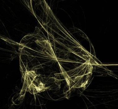 Siyah zemin üzerine sarı küre fraktal. Fantezi fraktal doku. Dijital sanat. 3D render. Oluşturulan bilgisayar görüntü