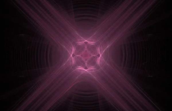 粉红色交叉漩涡抽象分形在黑色背景上 幻想分形纹理 数字艺术 计算机生成的图像 — 图库照片