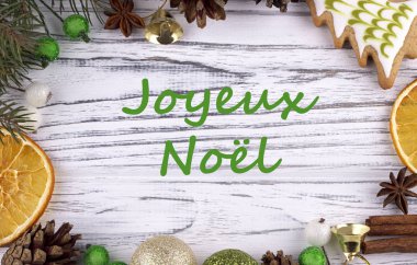 Metinle Merry Christmas Fransızca tebrik kartı