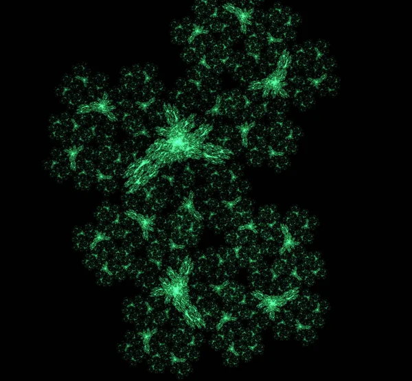 UFO yeşil fraktal desen arka plan. Fantezi fraktal doku. Dijital sanat. 3D render. Oluşturulan bilgisayar görüntü