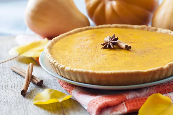 Tarçın pumkings arka plan, bir tablo ile ev yapımı baharatlı kabak pasta