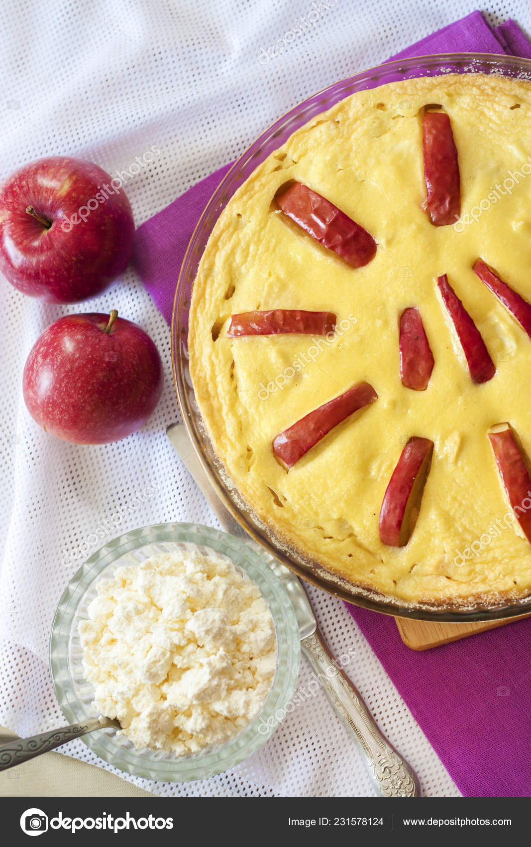 Sweet Cottage Cheese Casserole Apples Free Range Eggs Stock