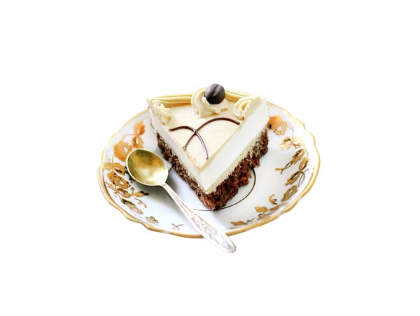 Gâteau Cappuccino Avec Biscuit Chocolat Crème Beurre Sur Une Assiette — Photo