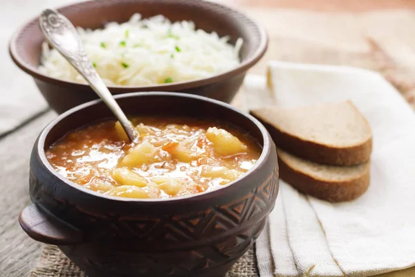 Kapustnyak Sopa Inverno Ucraniana Tradicional Com Chucrute Painço Prato Obrigatório — Fotografia de Stock