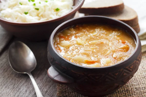 Kapustnyak - traditional Ukrainian winter soup with sauerkraut and millet, obligatory dish on the Christmas Eve table