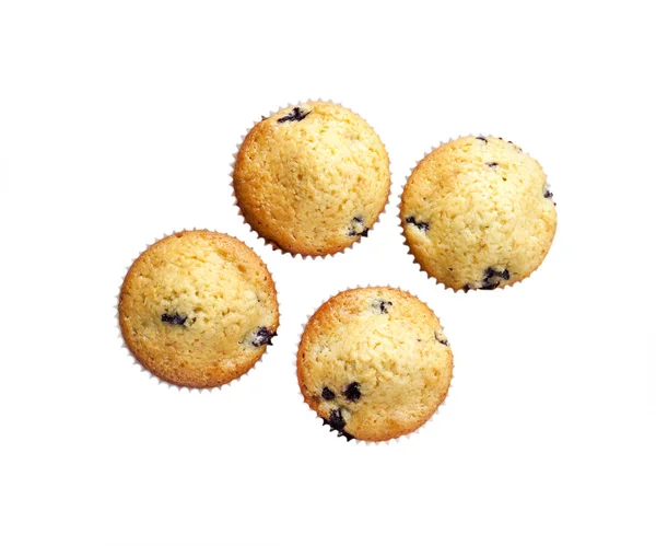 Muffins Faits Maison Aux Bleuets Isolés Sur Fond Blanc Avec — Photo