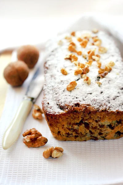 Banaan Cake Met Walnoten Donkere Chocolade — Stockfoto