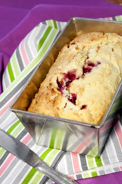 Tarta casera de requesón con cerezas en una bandeja para hornear — Foto de Stock