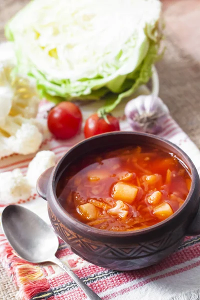 Томатний суп з капустою та цвітною капустою — стокове фото