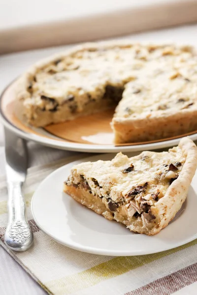 Chicken tart with mushrooms and cheese — Stock Photo, Image