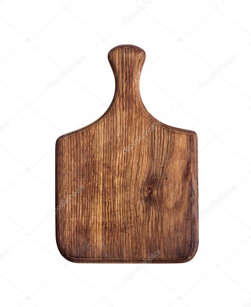 Wooden cutting board isolated on white background with clipping path