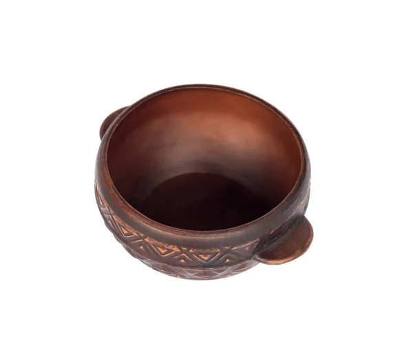 Tigela rústica de cerâmica marrom isolada em fundo branco — Fotografia de Stock