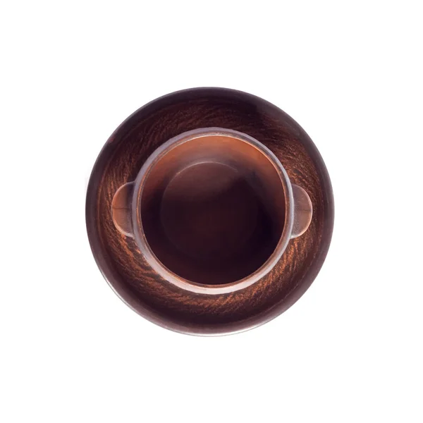 Tigela rústica de cerâmica marrom e uma placa isolada em fundo branco — Fotografia de Stock