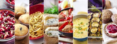 Lezzetli yemek resimlerinin kolajı