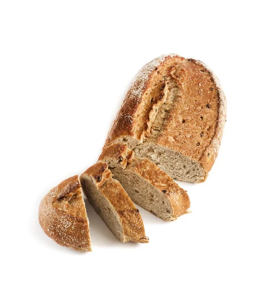 Brood van volkoren brood met plakjes geïsoleerd op witte achtergrond — Stockfoto