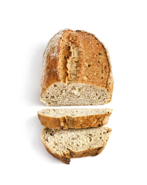 面包全麦面包与切片隔离在白色背景 — 图库照片