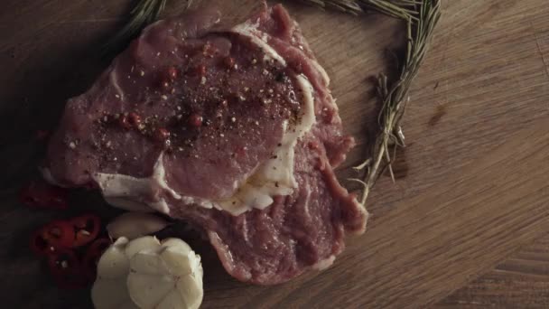 Piece Raw Fresh Steak — Stock Video