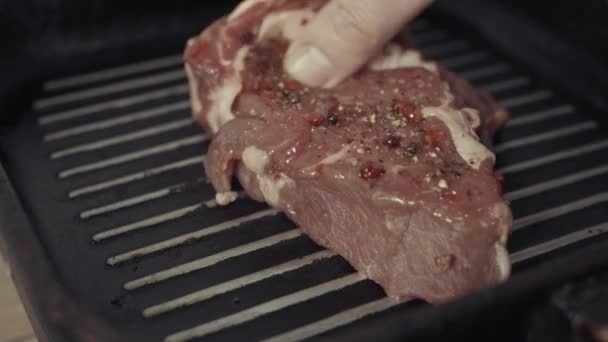 Darab Nyers Friss Steak — Stock videók