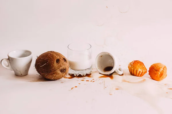 Coconut Coffee Cup Cupcakes Milk Food Drink — Stock Photo, Image