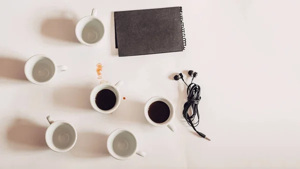 headphones. coffee and muffins. food and drink. technologies