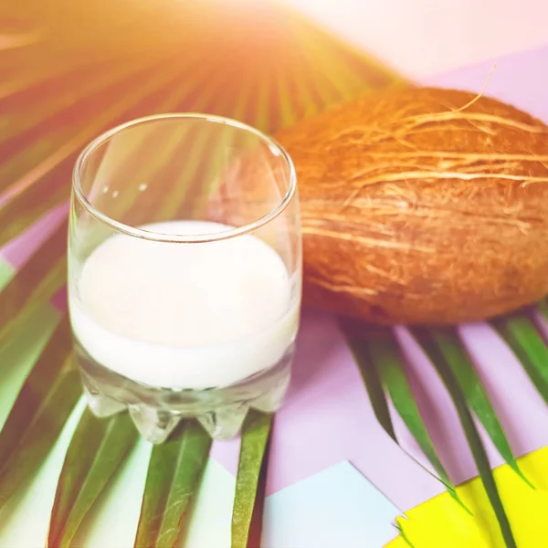 Milch Ein Glas Kokosmilch Exotisch Kokosnuss Quadrat Und Tönung — Stockfoto