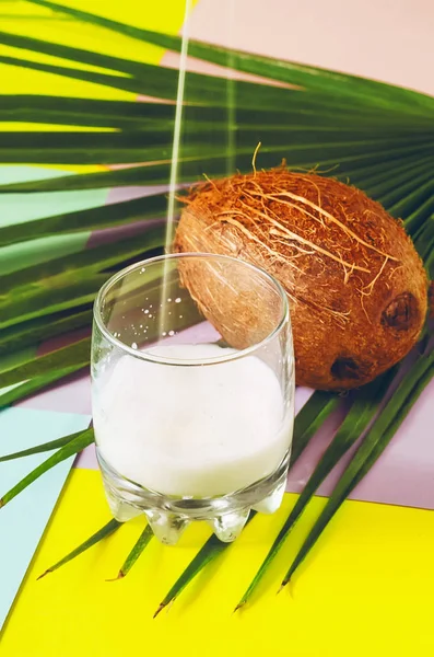 Kokosmilch Kokosnuss Exotische Früchte Gesunde Ernährung Sommer Milch Ein Glas — Stockfoto
