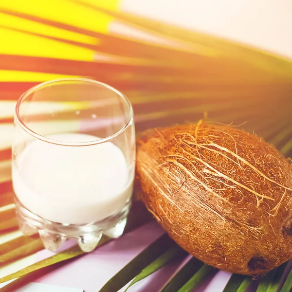 Straffung Kokosnuss Einem Glas Kokosmilch Exotisch Quadrat — Stockfoto