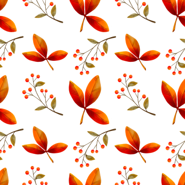 Sonbahar yaprakları ve portakal meyveleriyle suluboya desenli. Dekoratif orman tasarımı arka planı.