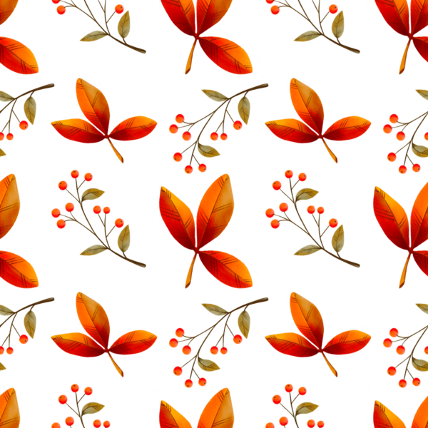 Sonbahar yaprakları ve portakal meyveleriyle suluboya desenli. Dekoratif orman tasarımı arka planı.