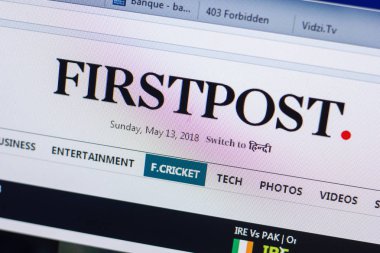 Ryazan, Rusya - 13 Mayıs 2018: Firstpost Web sitesi Pc, url - Firstpost.com görüntüleme