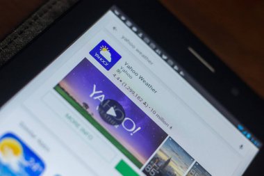 Ryazan, Rusya - 16 Mayıs 2018: Yahoo hava app simgesi veya logosu mobil uygulamalar listesi