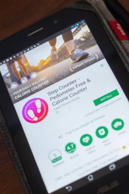 Ryazan, Rusya - 16 Mayıs 2018: Adım Counter mobil uygulaması Tablet Pc ekranda