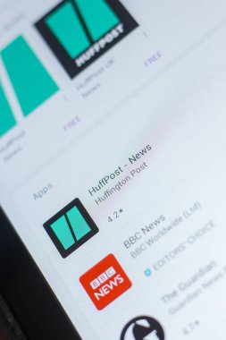 Ryazan, Rusya - 16 Mayıs 2018: Huffpost haber app simgesi veya logosu mobil uygulamalar listesi