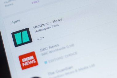 Ryazan, Rusya - 16 Mayıs 2018: Huffpost haber app simgesi veya logosu mobil uygulamalar listesi