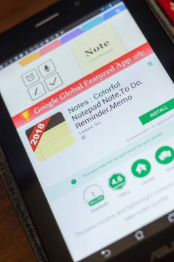 Ryazan, Rusya - 16 Mayıs 2018: Notes mobil uygulaması Tablet Pc ekranda
