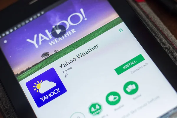 Рязань Россия Мая 2018 Года Мобильное Приложение Yahoo Weather Дисплее — стоковое фото