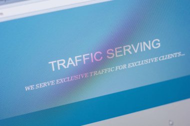 Ryazan, Rusya - 20 Mayıs 2018: Trafficserving ana web sitesi Pc, url - Trafficserving.com görüntüleme