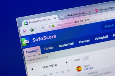 Ryazan, Rusya - 20 Mayıs 2018: Sofascore ana web sitesi Pc, url - Sofascore.com görüntüleme