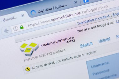 Ryazan, Rusya - 20 Mayıs 2018: Opensubtitles ana web sitesi Pc, url - Opensubtitles.org görüntüleme