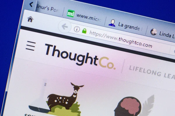 Ryazan, Rusya - 20 Mayıs 2018: Thoughtco ana web sitesi Pc, url - Thoughtco.com görüntüleme